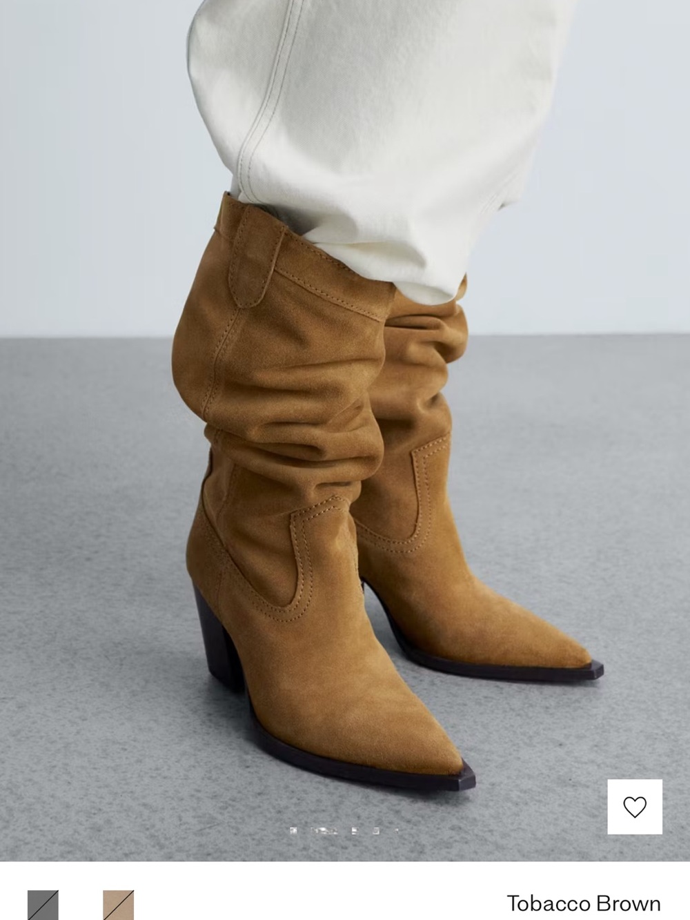 Mango Slouchy Pointed-Toe Suede Heeled Boots in Tobacco Brown